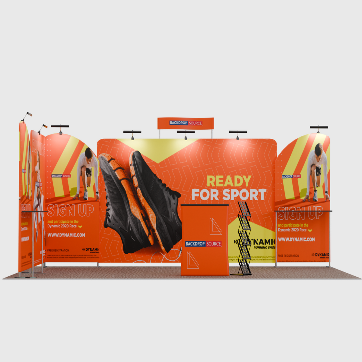 20ft Straight Backdrop with Shelf Kit | 20x10 Exhibition Display