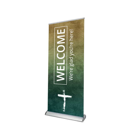 Church Welcome We're Glad You're Here Retractable Banner Stand - Backdropsource