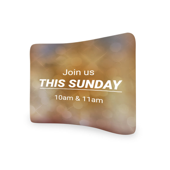 Church Welcome Join This Sunday 10 AM & 11 Am Curved Tension Fabric Media Wall Backdrop - Backdropsource