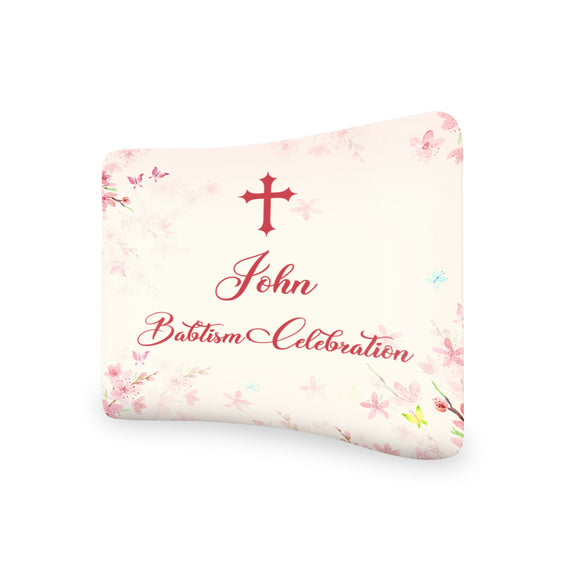 Baptism Celebration Banner Curved Tension Fabric Media Wall - Backdropsource
