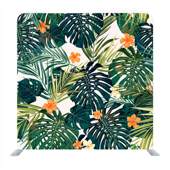 Exotic Tropical Leaves Monsters Palm And Flowers Hibiscus Pattern Vector Seamless White Background Backdrop - Backdropsource