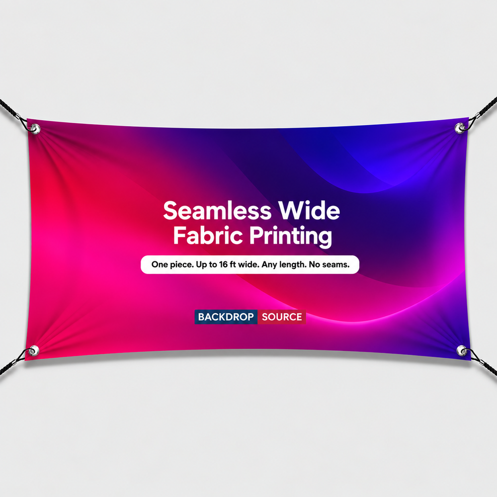16 ft wide seamless printed fabric backdrop — one piece, any length