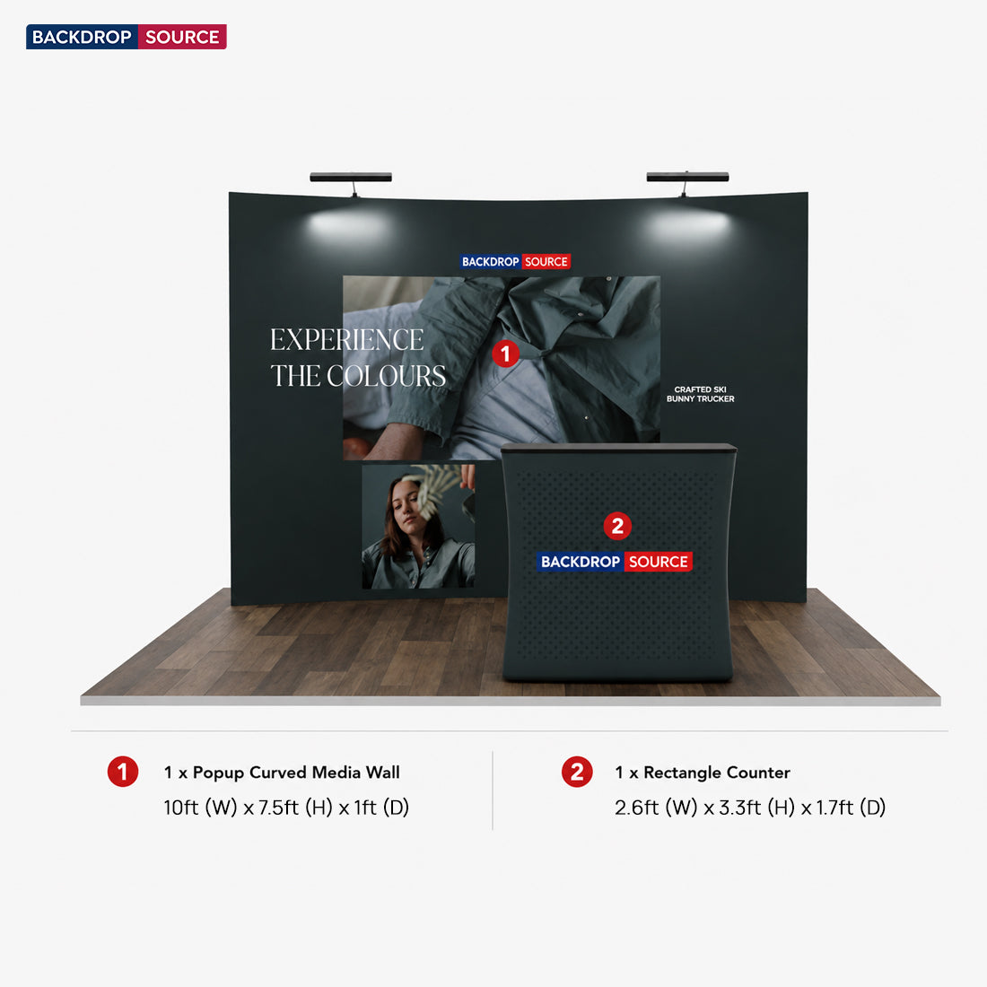 Kit de exhibición emergente curvado Pro 3 en 1 de 10 pies x 10 pies con luces Illume
