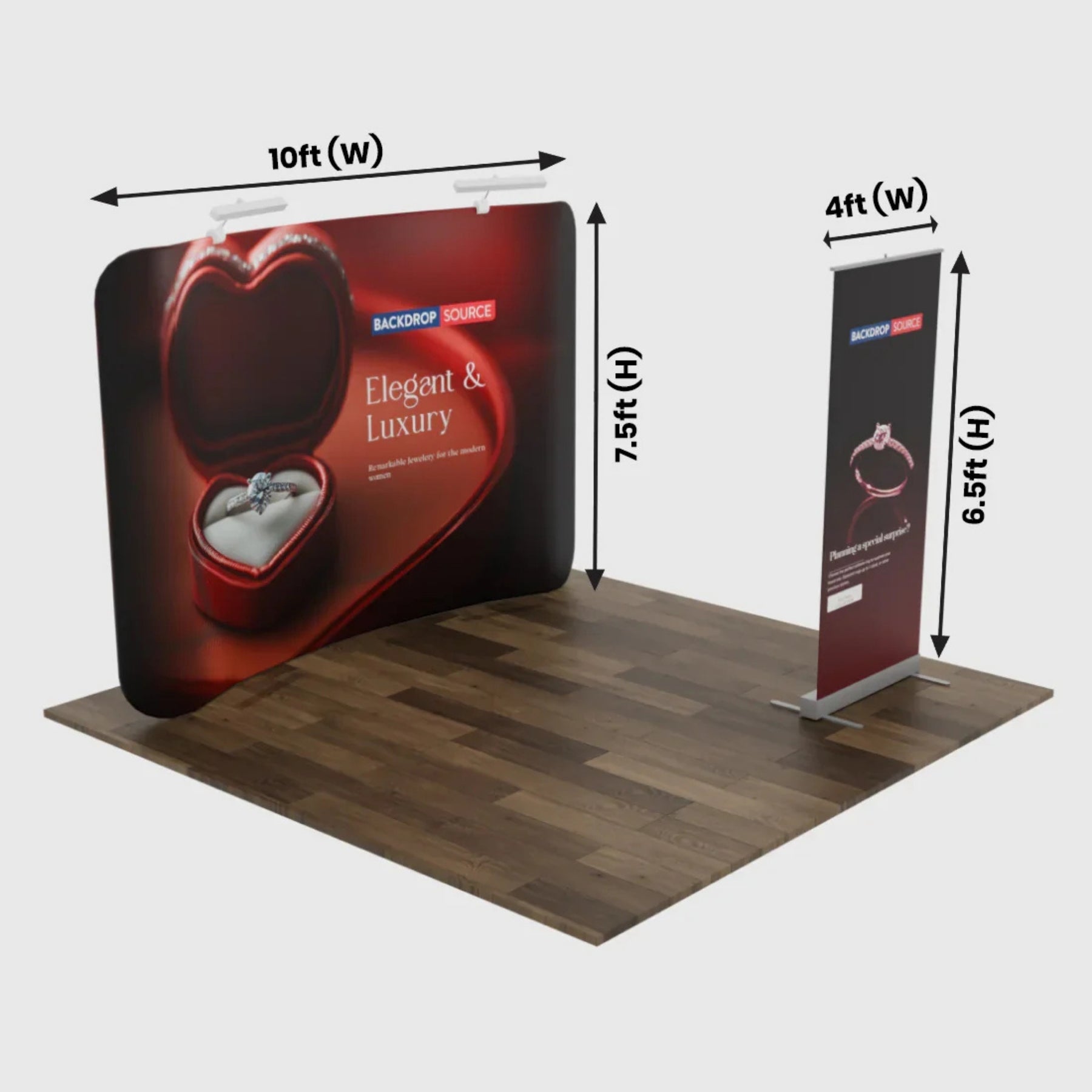 10x10 Trade Show Booth Kit with Backwall & Roll-Up Banner Stand