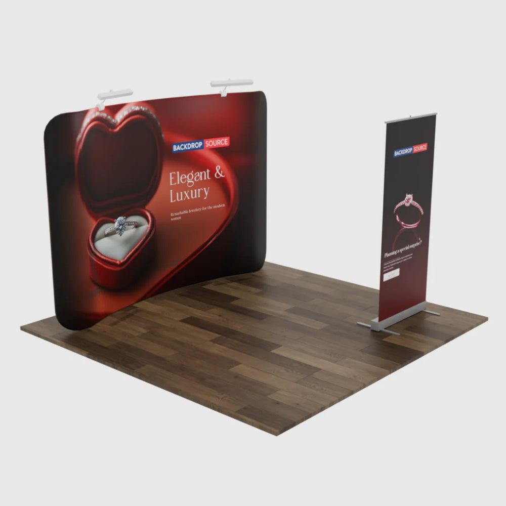 10x10 Trade Show Booth Kit with Backwall & Roll-Up Banner Stand