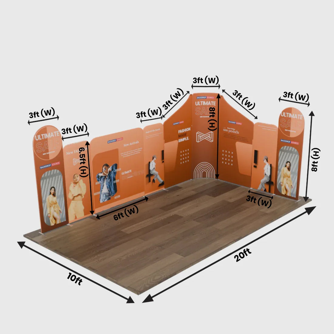 Stand de exhibición de tela magnética - Modelo 1 (20 x 20 pies)