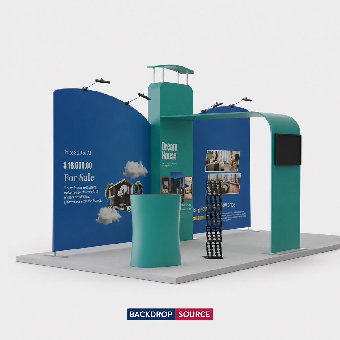20x10 Inclined Straight Backdrop with 3D Wall & Arch Exhibition Kit