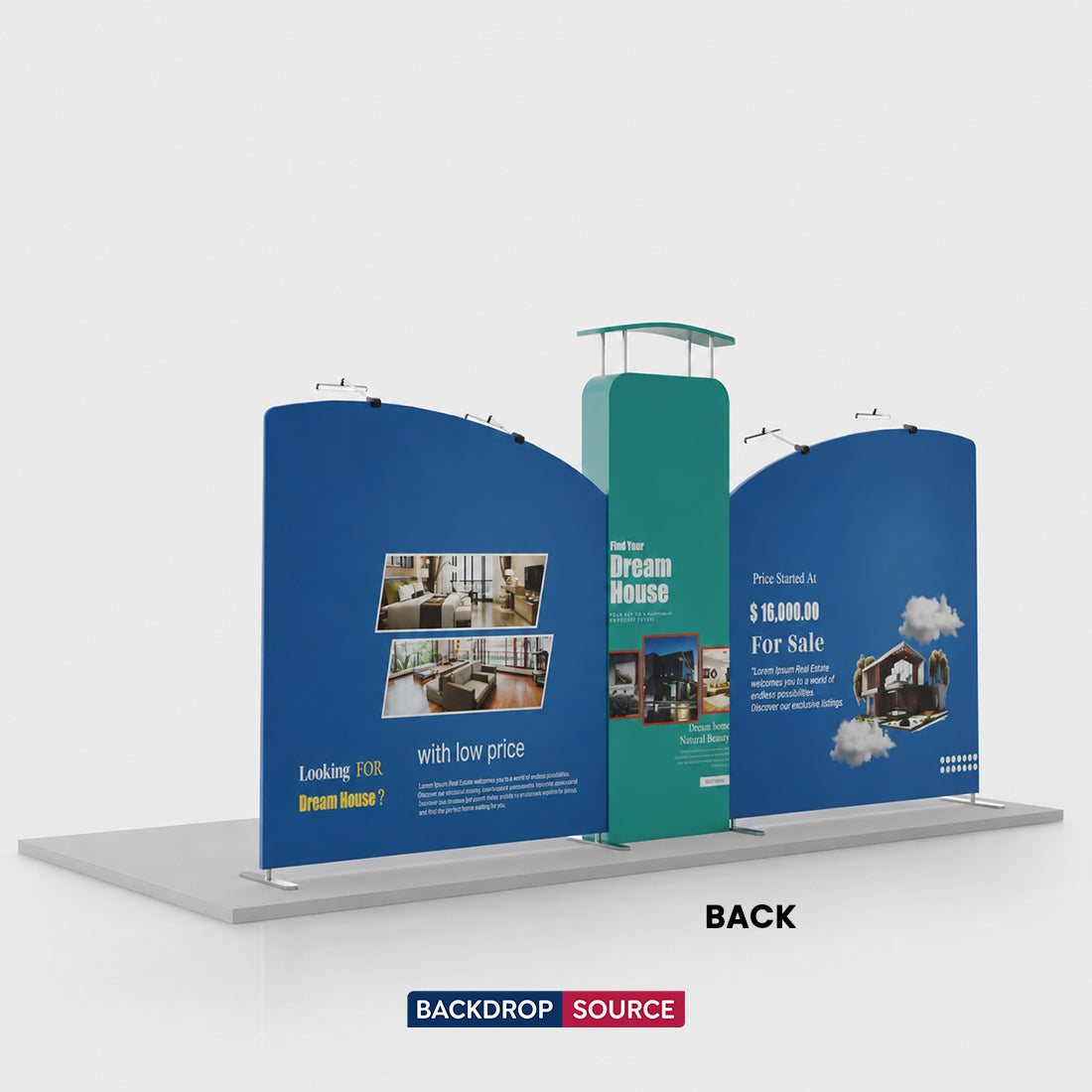 20x10 Inclined Straight Backdrop with 3D Wall & Arch Exhibition Kit