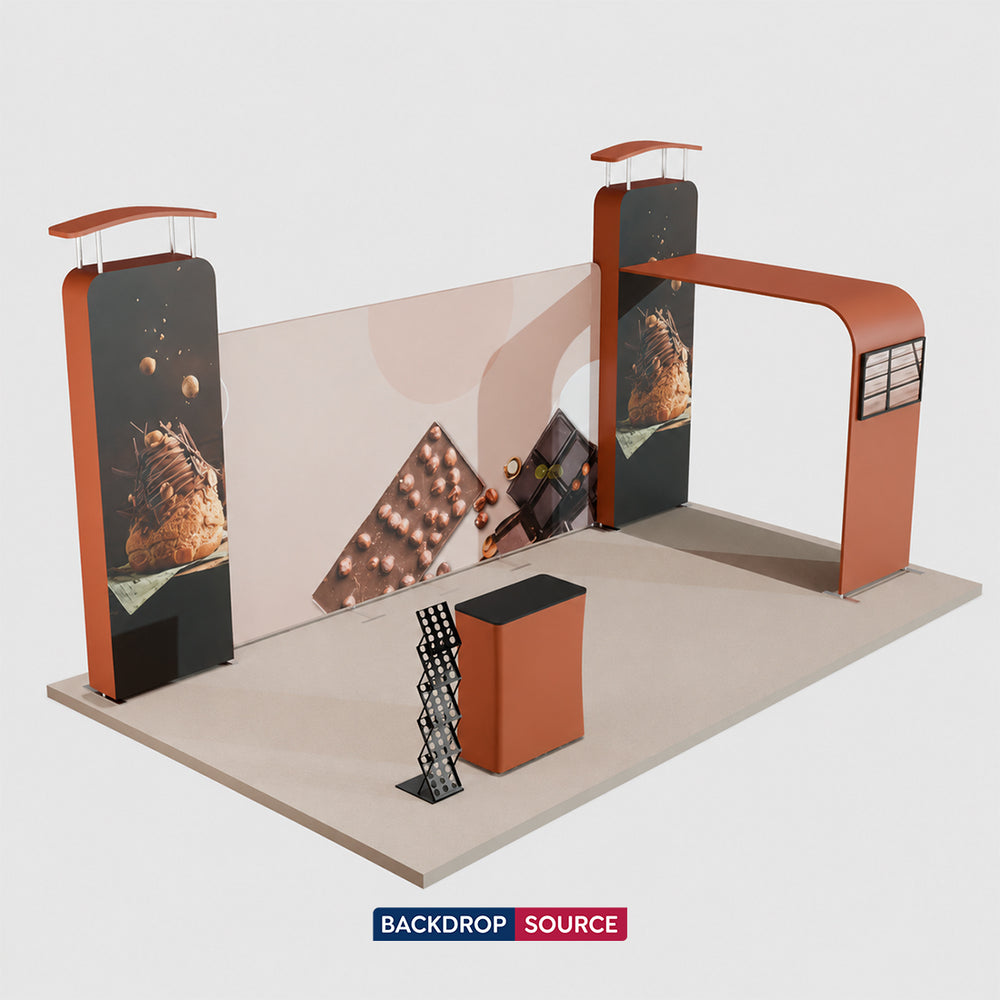 20x10 Straight Backdrop with 3D Wall & Arch Exhibition Kit