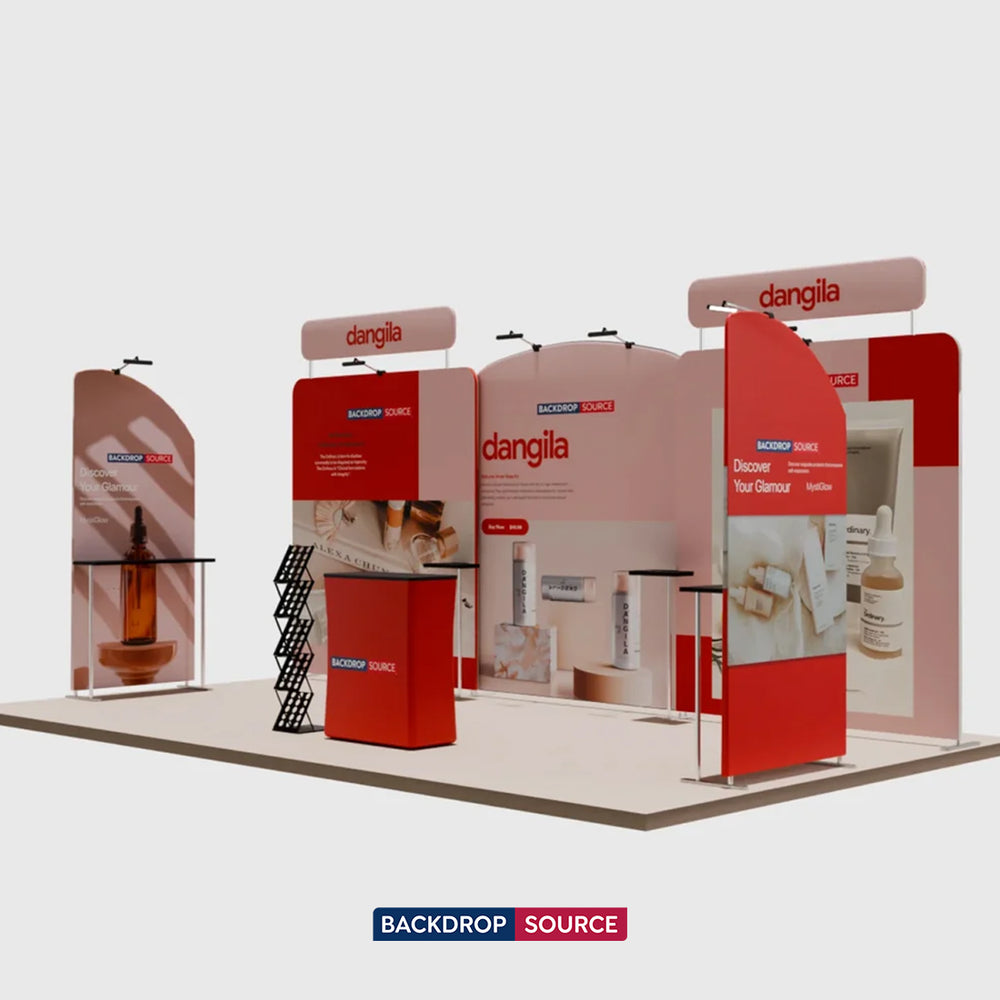 20x10 Straight Backdrop with Round Table Top Exhibition Kit