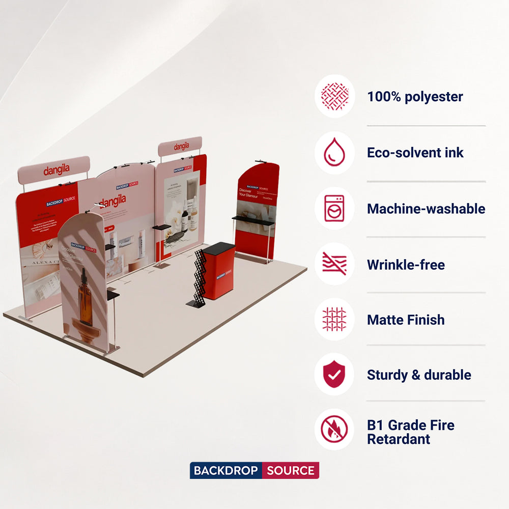 20x10 Straight Backdrop with Round Table Top Exhibition Kit