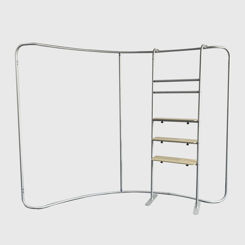 10x10 Booth Kit with Curved Wall, TV Shelf Tower & Banner