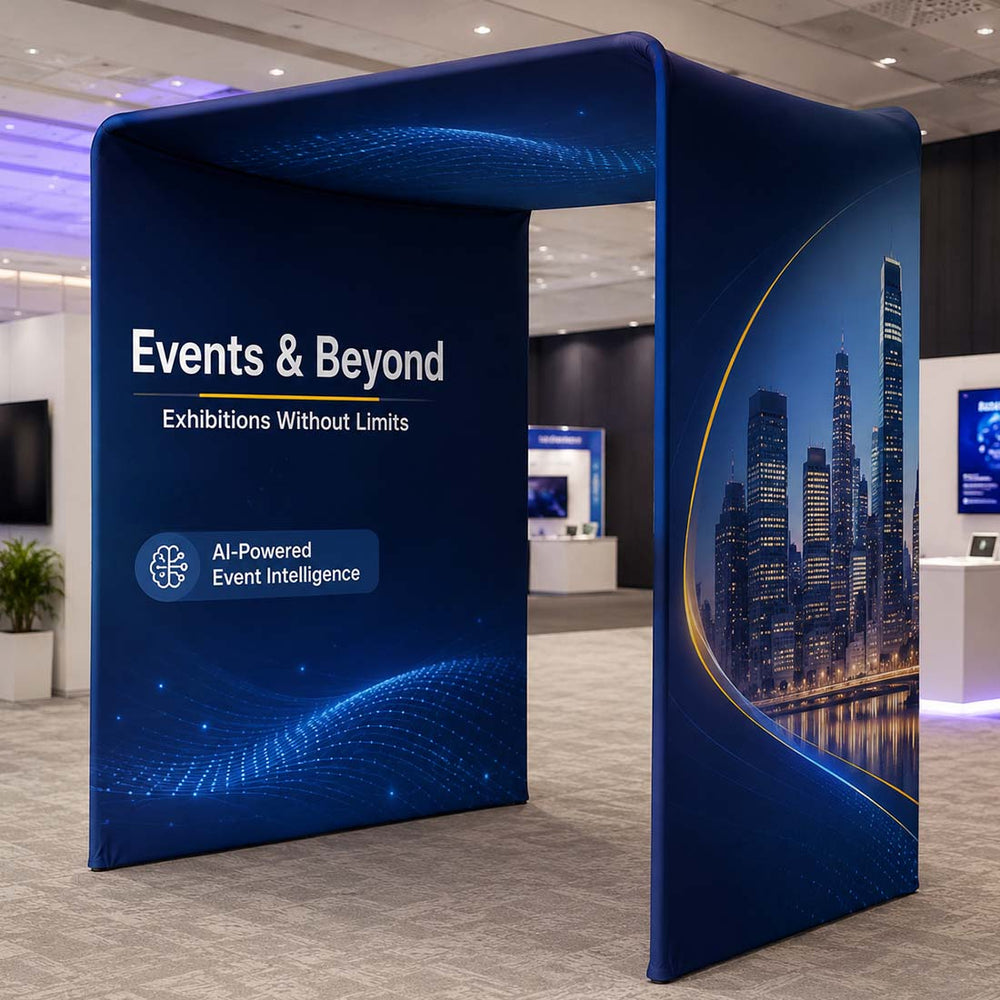 Pared de exhibición de medios con arco de entrada para stand de exposición