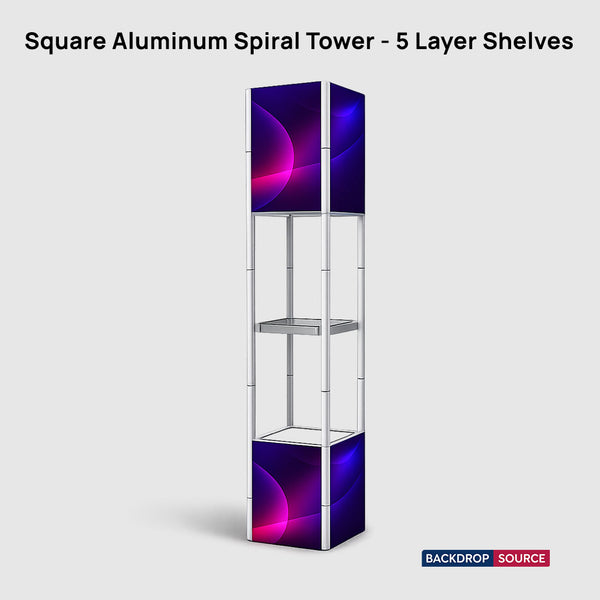 Expositor espiral portátil de aluminio cuadrado con 5 estantes