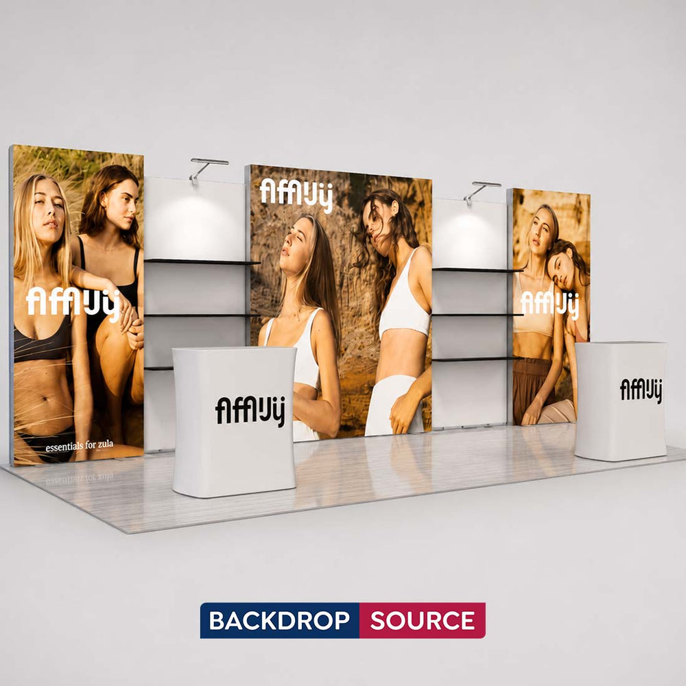 10x20 Triple Backlit SEG Booth Kit with Shelving & LED Counters