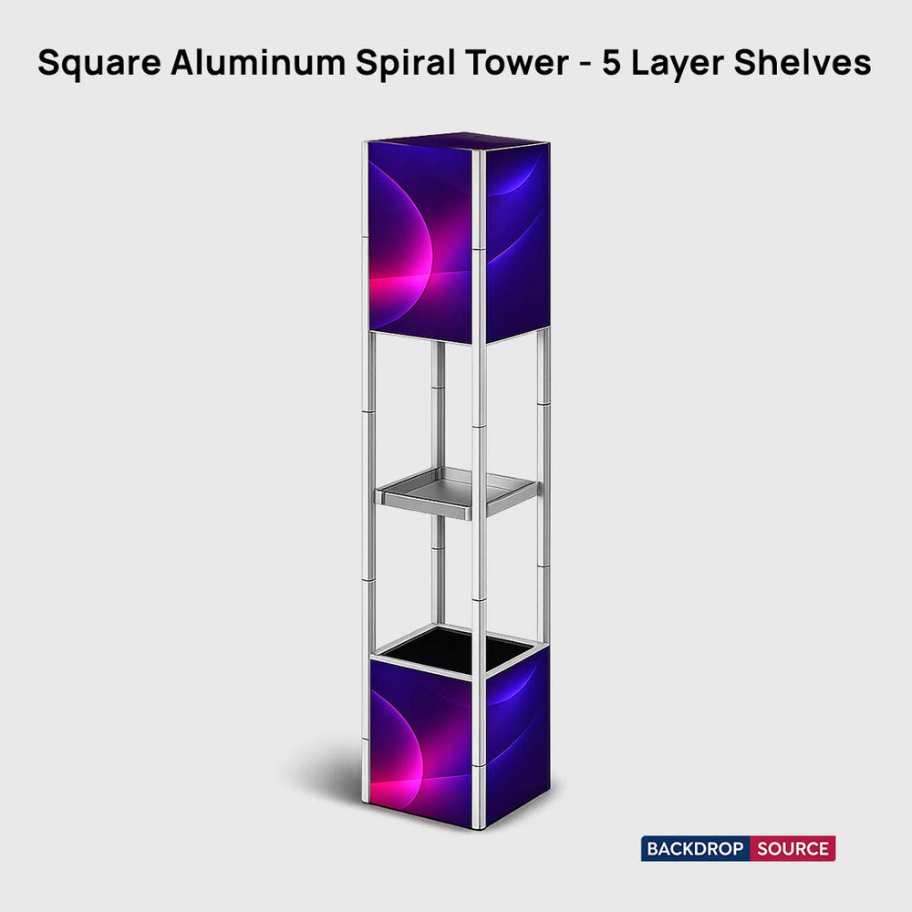 Square Portable Aluminum Spiral Tower Display - 5 Layer Shelves