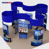 20x20 Island Booth with Curved Wall Panels & Display Shelving