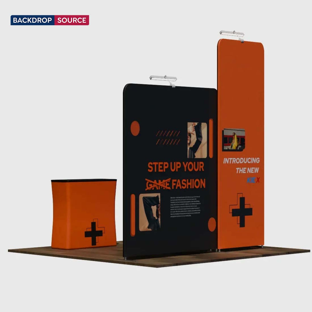 10x10 Booth Kit with Tall & Wide Straight Walls, Counter & TV