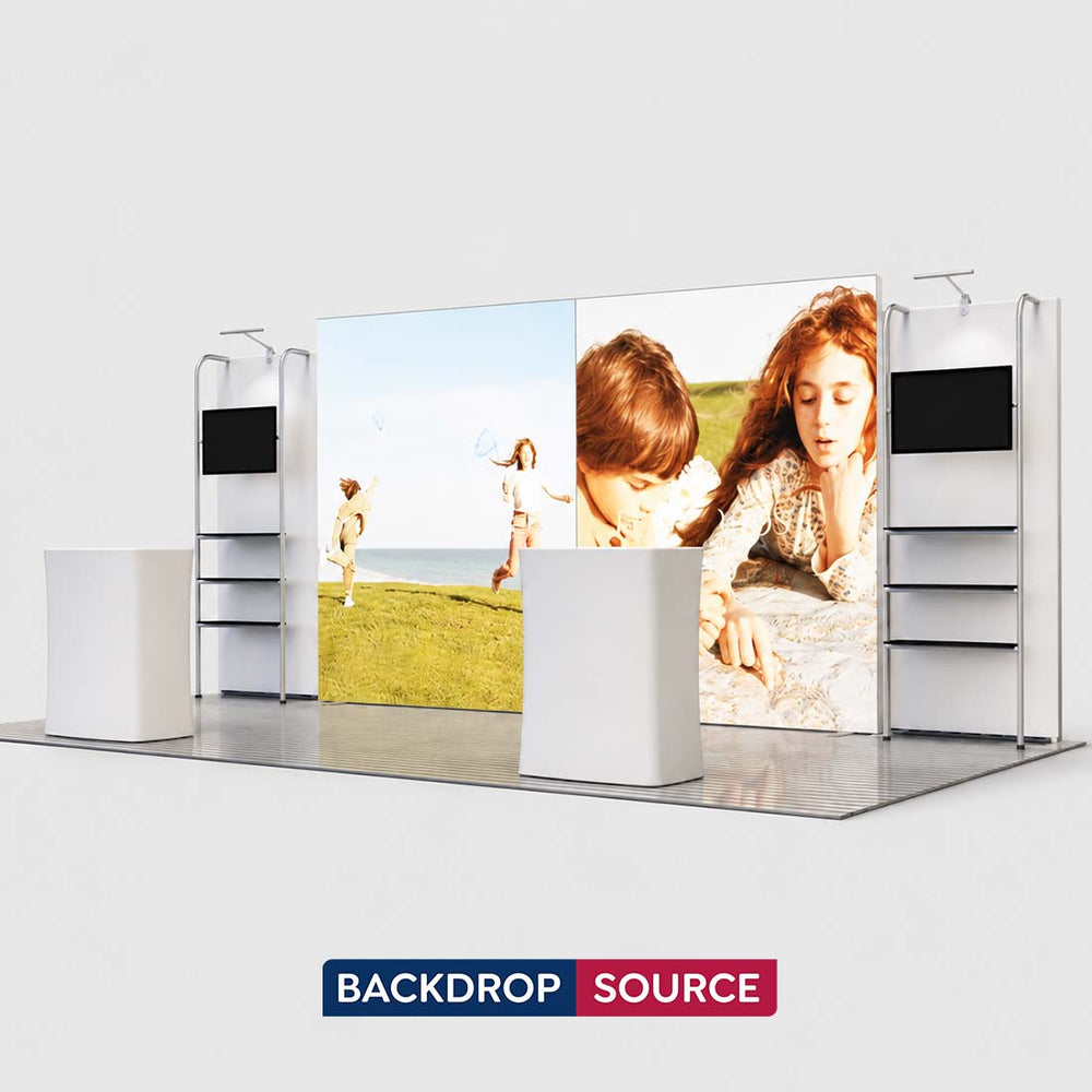 10x20 Backlit SEG Booth Kit with 13ft Lightbox & TV Shelf Stands