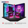 L-Shaped Illuminated Media Wall Set with Counters for 10ft x 10ft Booths.