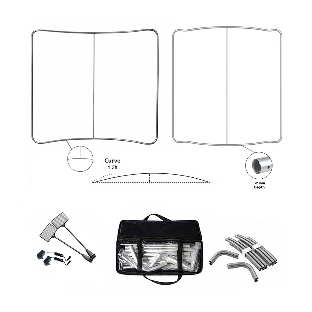 Premium Curved Fabric Backwall Kit with Clamping Lights