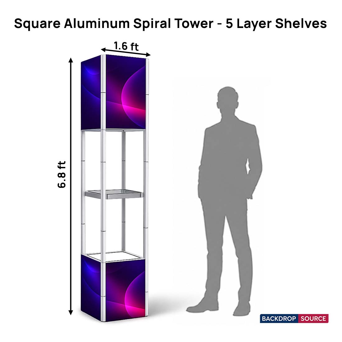 Square Portable Aluminum Spiral Tower Display - 5 Layer Shelves