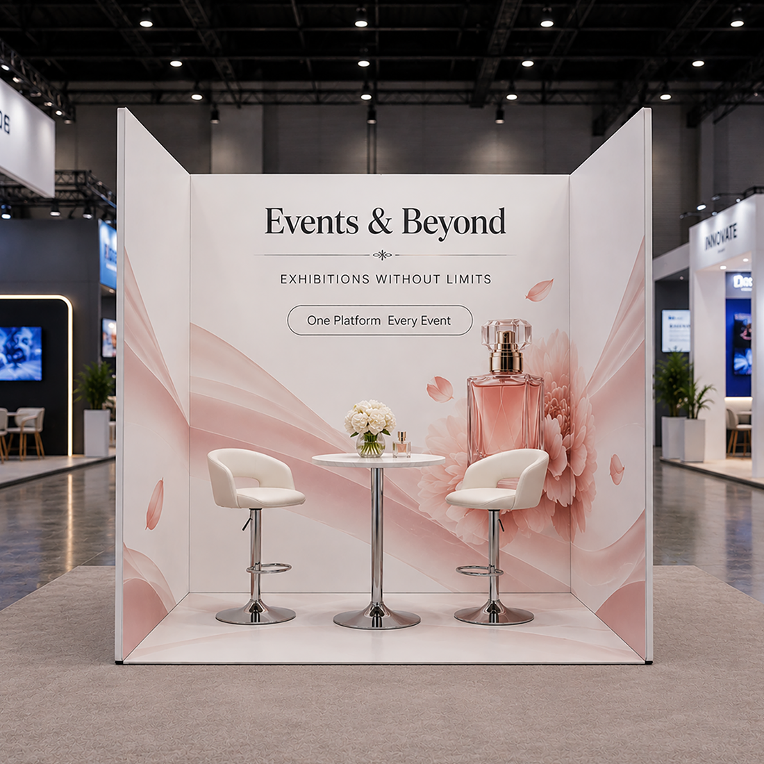 Stand de exposición en forma de U con impresión personalizada (cubre 3 paredes/lados)