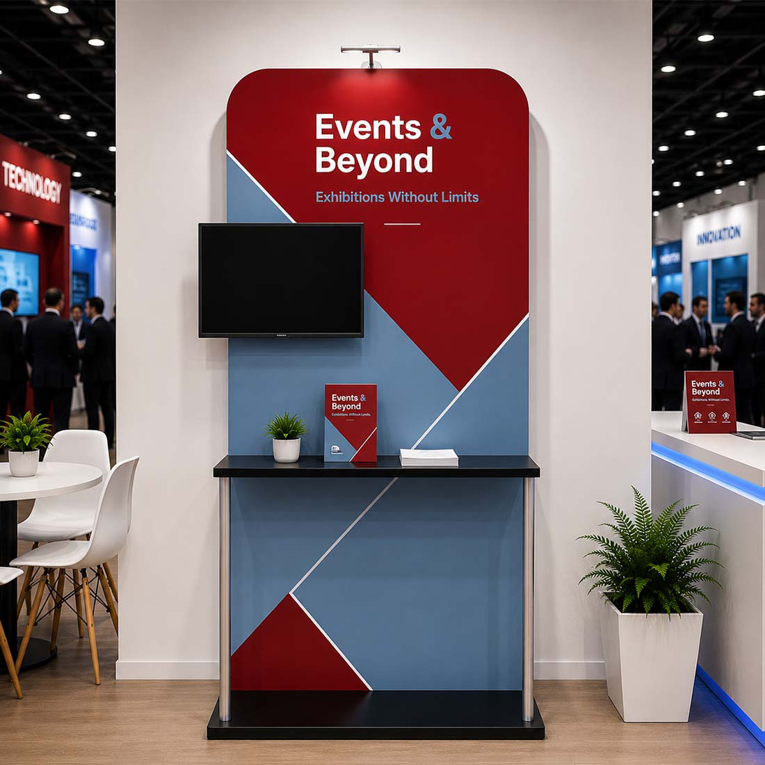 Exhibition Display Stand with Shelving & TV Mount