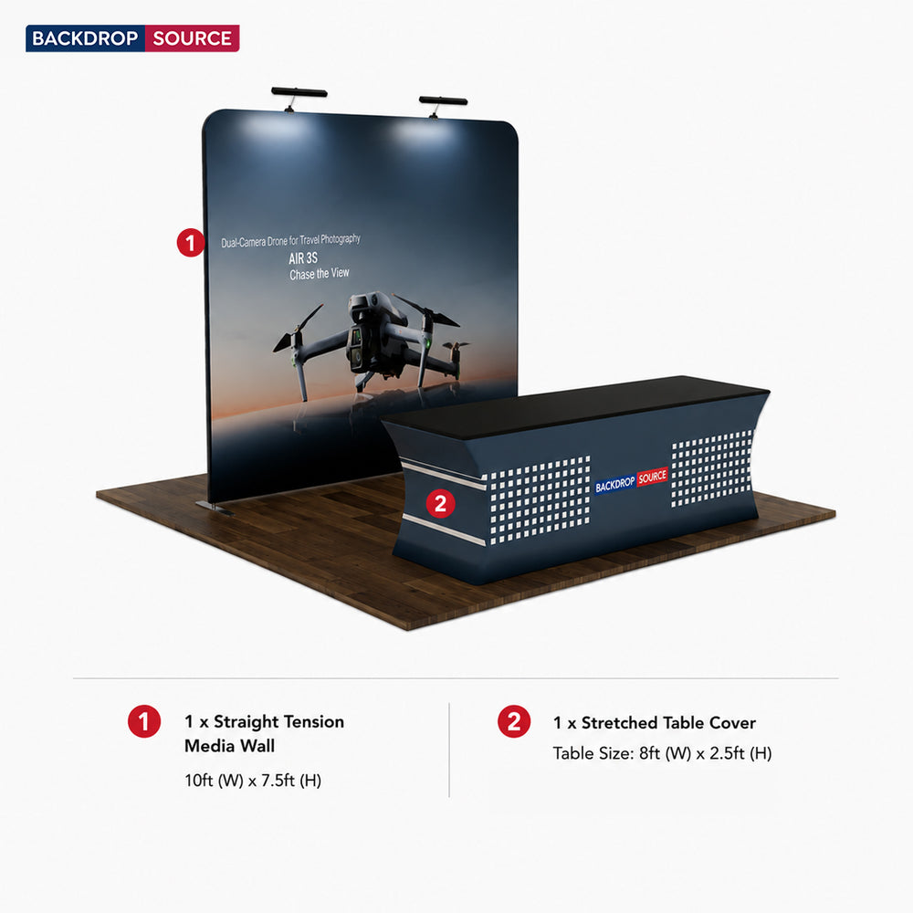 Compact 10x10 Booth Kit with Backwall and Table Cover