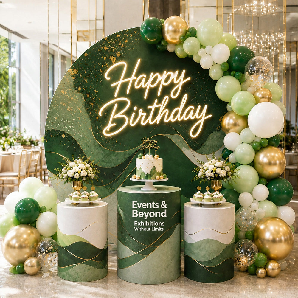 Customized Round Backdrop Kits with Counter for Birthday Parties & Events