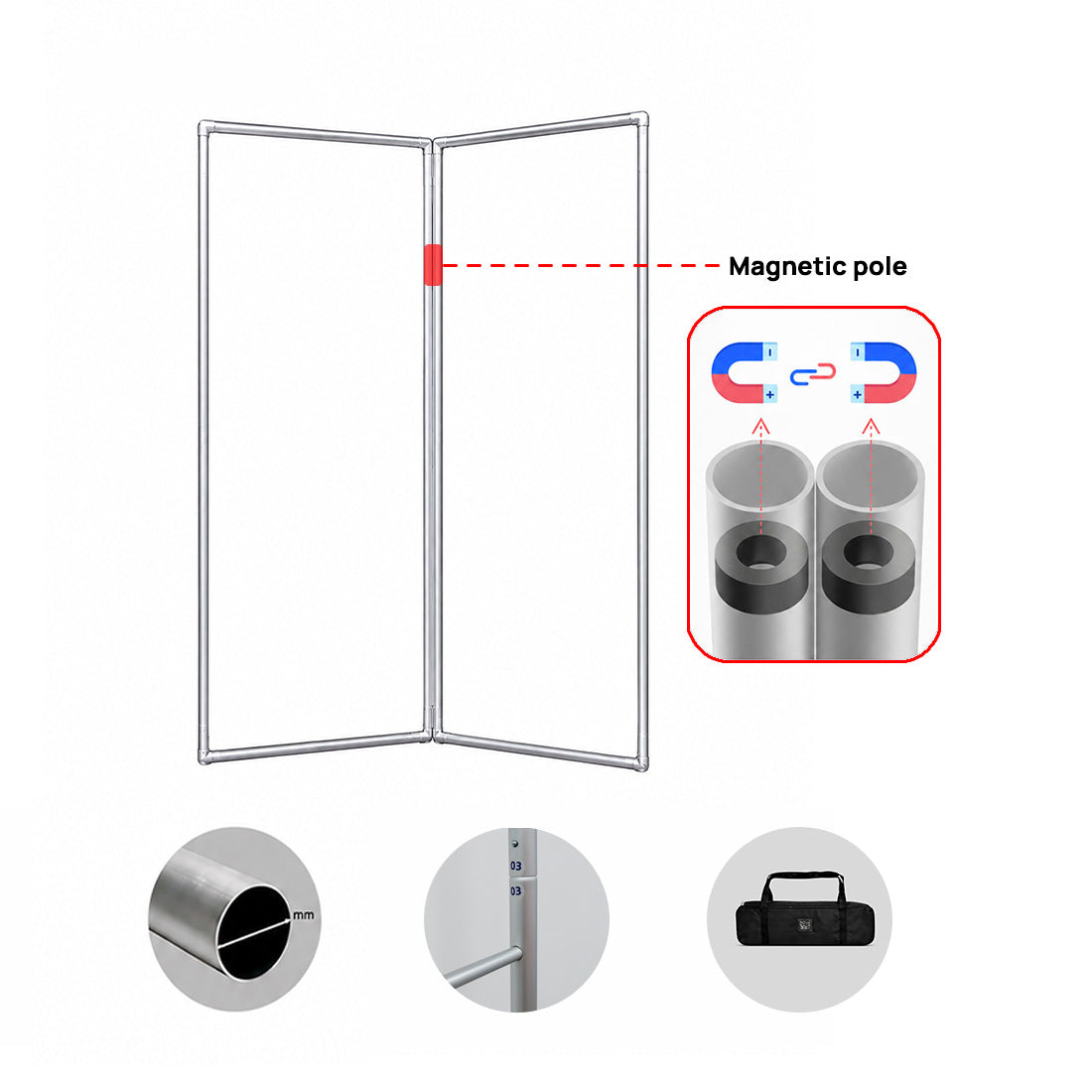 Pantallas separadoras magnéticas de 2 paneles