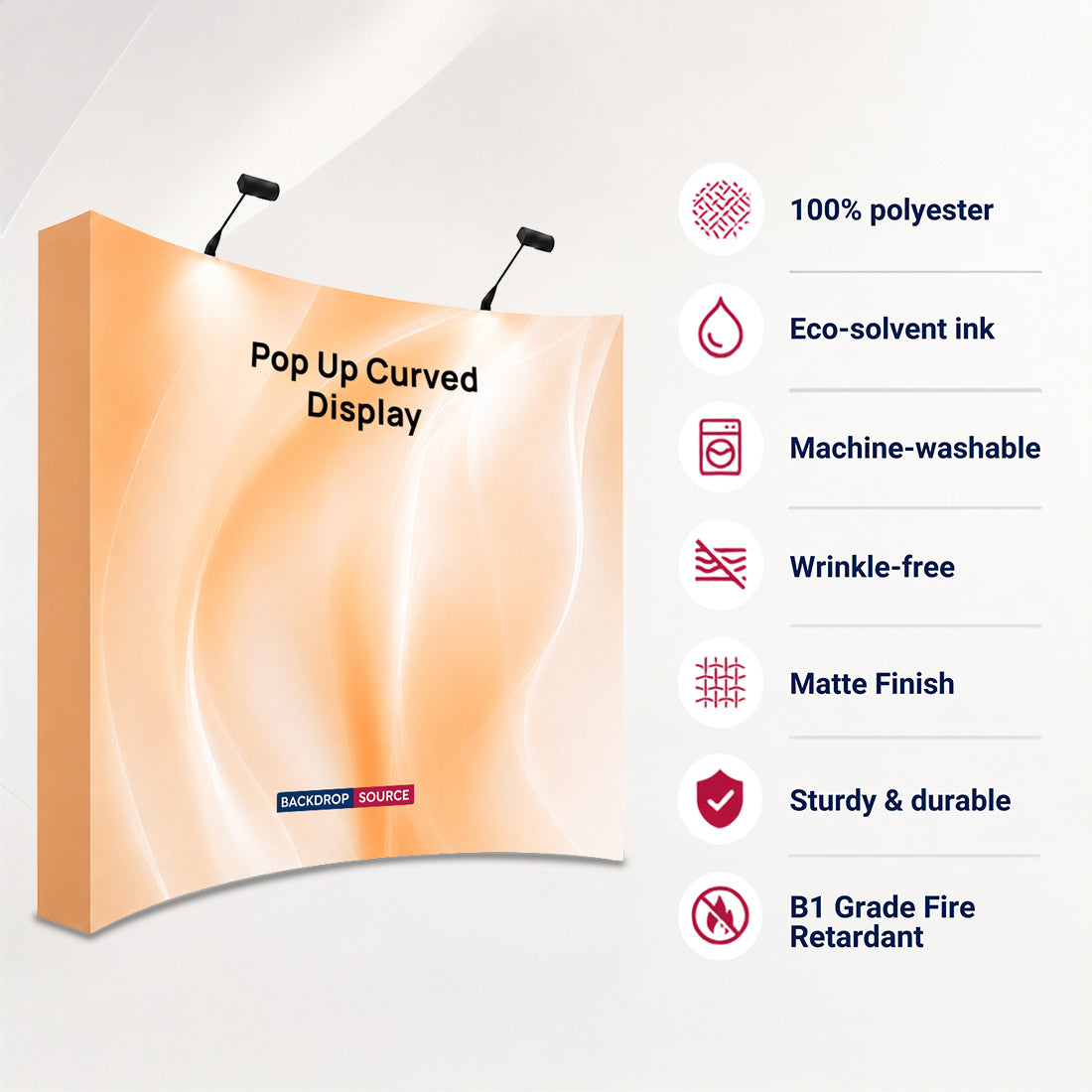 Fabric Popup Curved Backwall Kit with Clamping Lights