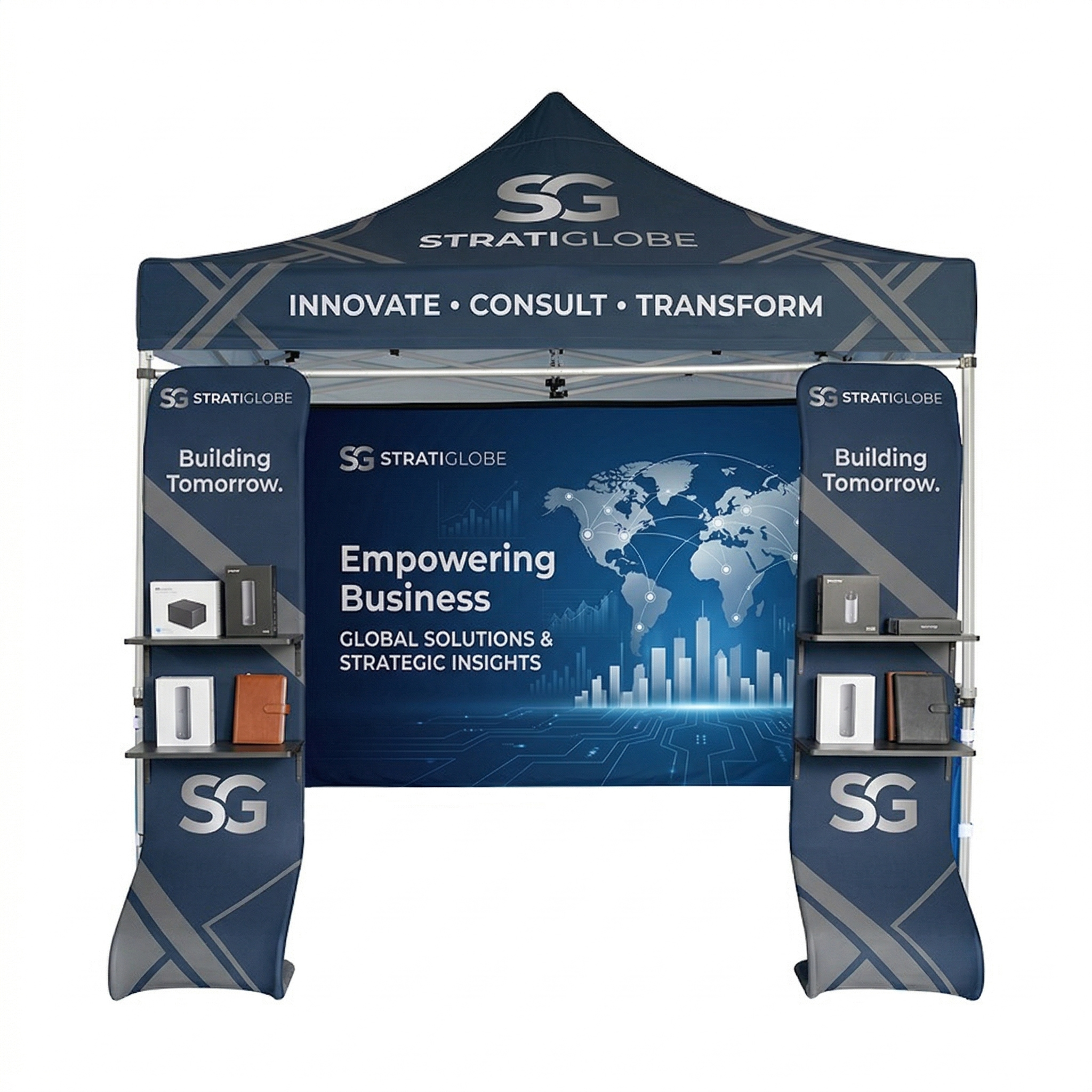 10ft x 10ft Canopy Kit with Waterfall Shelves & TV Mounts