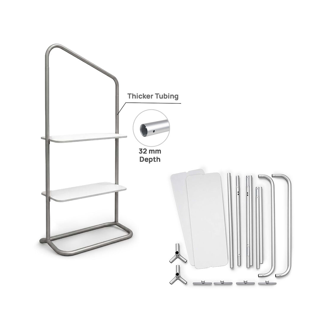Inclined Display Wall with Shelves
