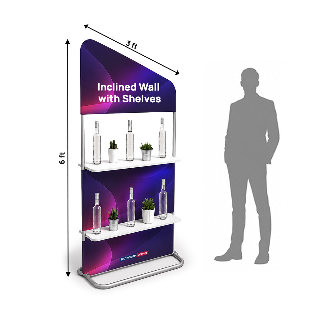 Inclined Display Wall with Shelves