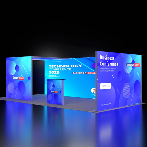 20ft Backlit SEG Booth Kit with L-Arch, Sidewall & Counter