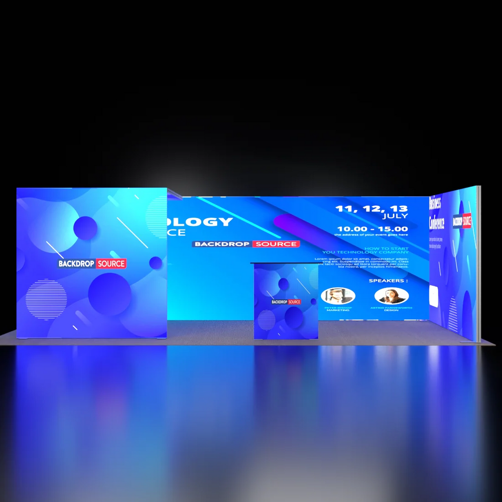 20ft Backlit SEG Booth Kit with L-Arch, Sidewall & Counter