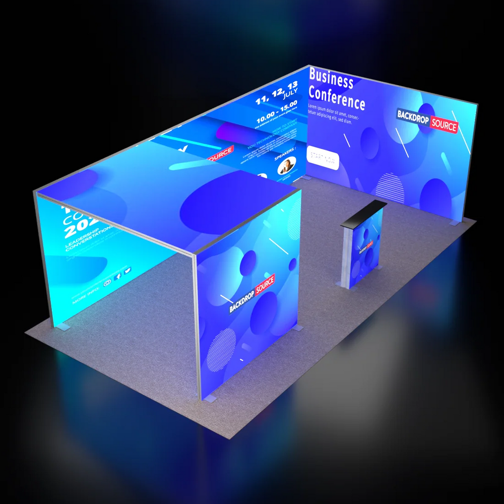 20ft Backlit SEG Booth Kit with L-Arch, Sidewall & Counter