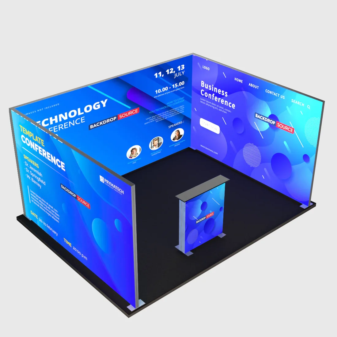 Backlit SEG U-Shape Booth Kit with 3 Lightbox Walls & Counter