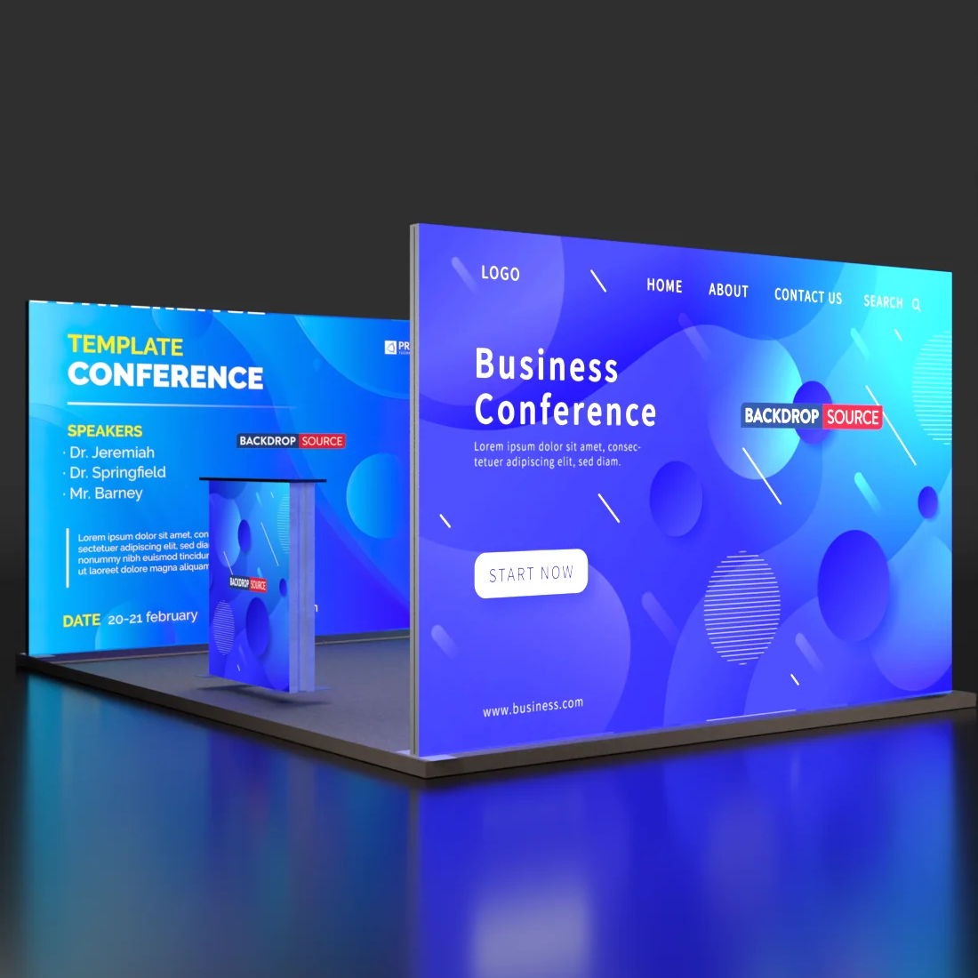 Backlit SEG U-Shape Booth Kit with 3 Lightbox Walls & Counter