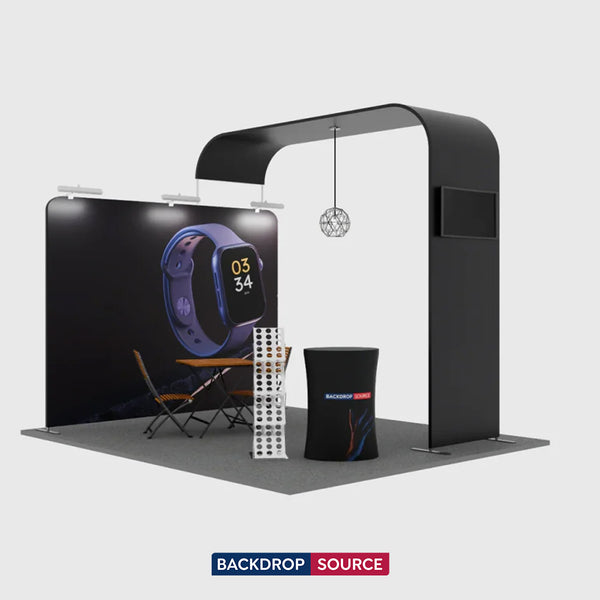 Kit de exhibición de TV con arco en L modular para stands de 10 pies de ancho 