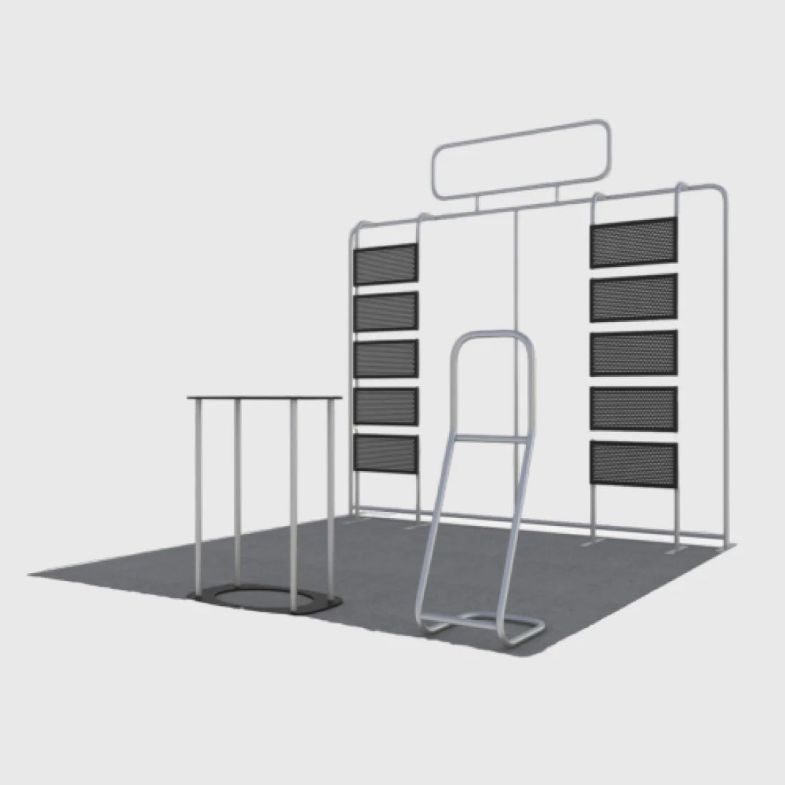 10x10 Booth Kit with Pegboard Shelving, Header & Counter