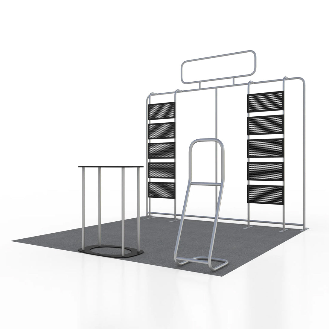 10x10 Booth Kit with Pegboard Shelving, Header & Counter