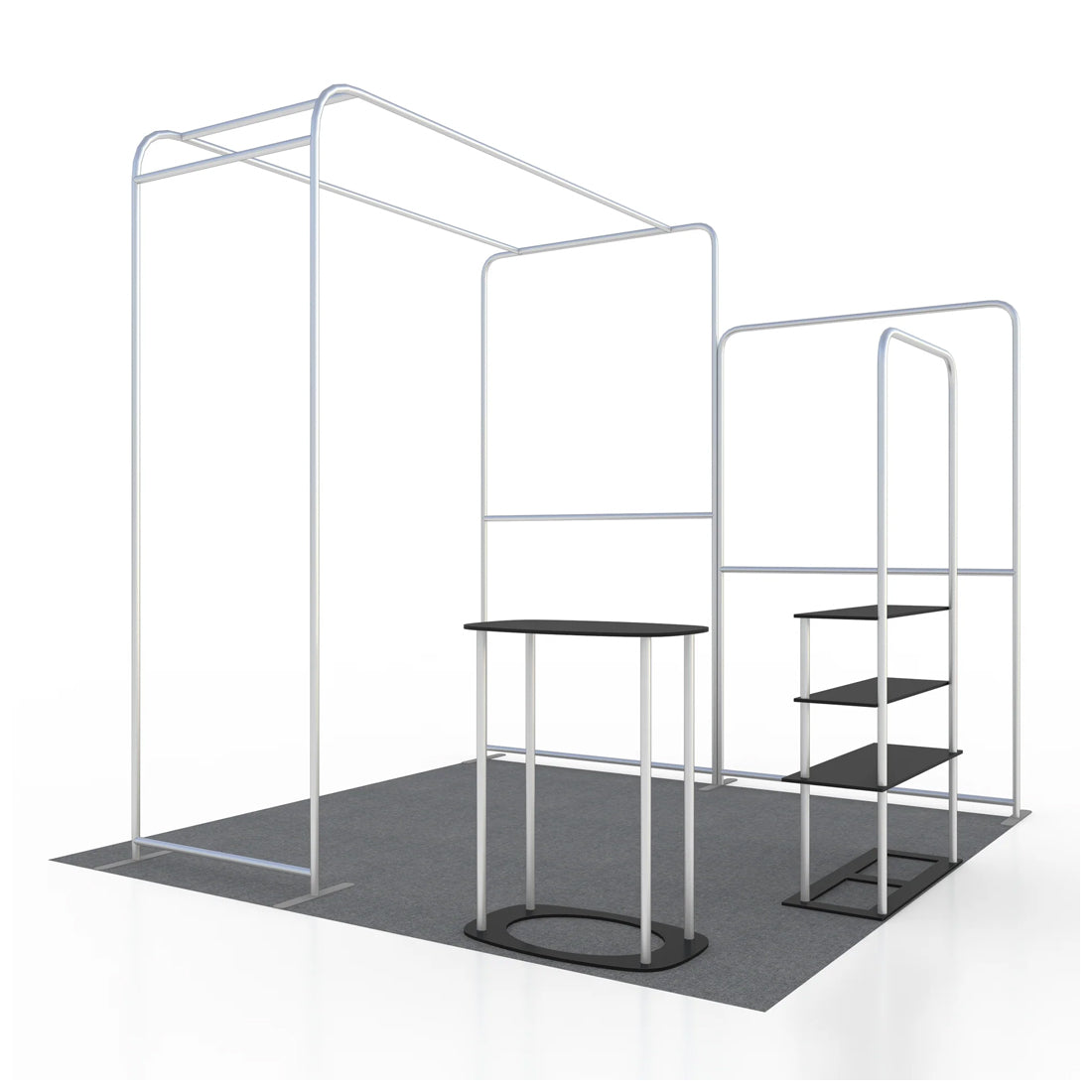10x10 L-Arch Booth Kit with Straight Walls, Shelving & 2 Counters