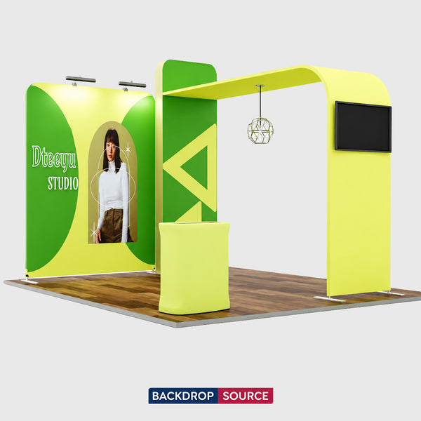 Kit de exhibición de TV modular de arco en L de primera calidad para stands de 10 pies de ancho