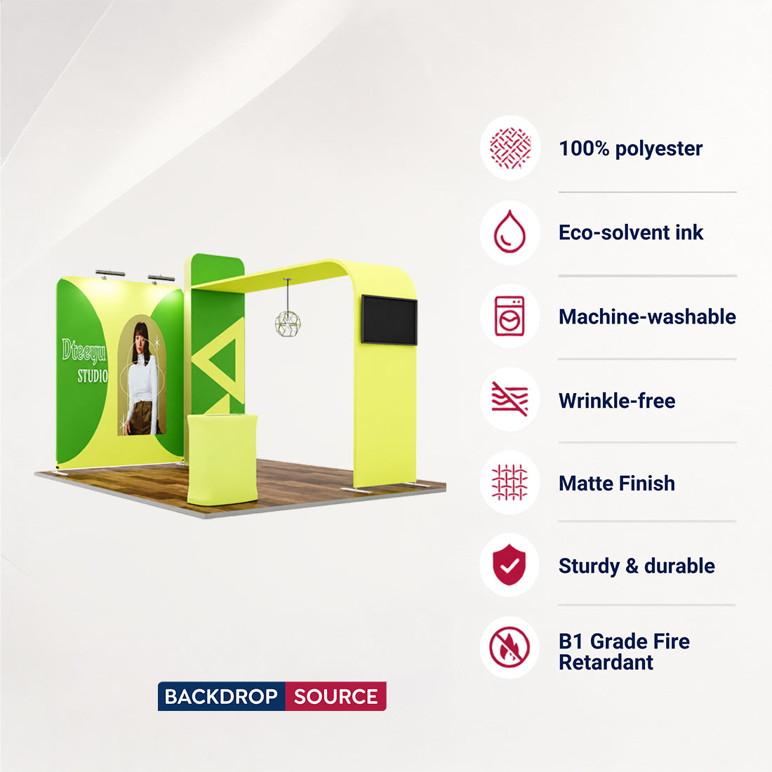 10x10 L-Arch Booth Kit with 3D Wall, TV Mount & Counter