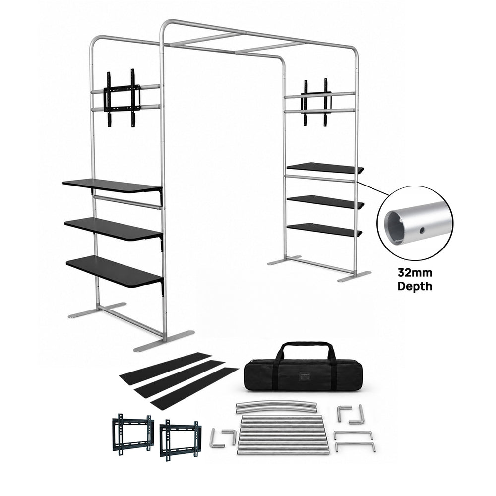 Fabric Square Arch Booth Display with Shelf & TV Mount