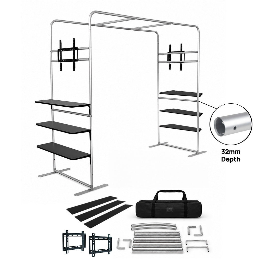Fabric Square Arch Booth Display with Shelf & TV Mount