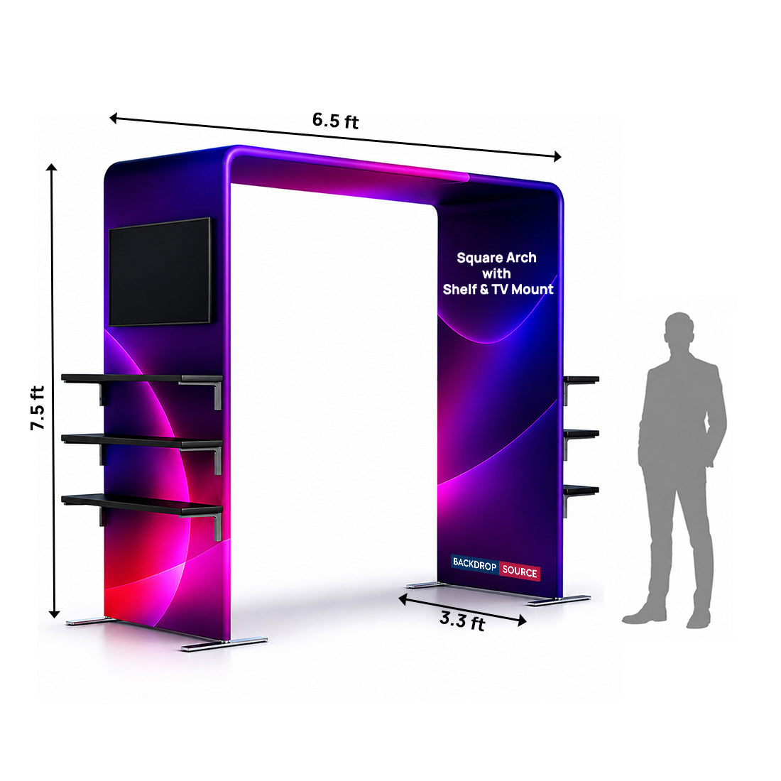 Fabric Square Arch Booth Display with Shelf & TV Mount