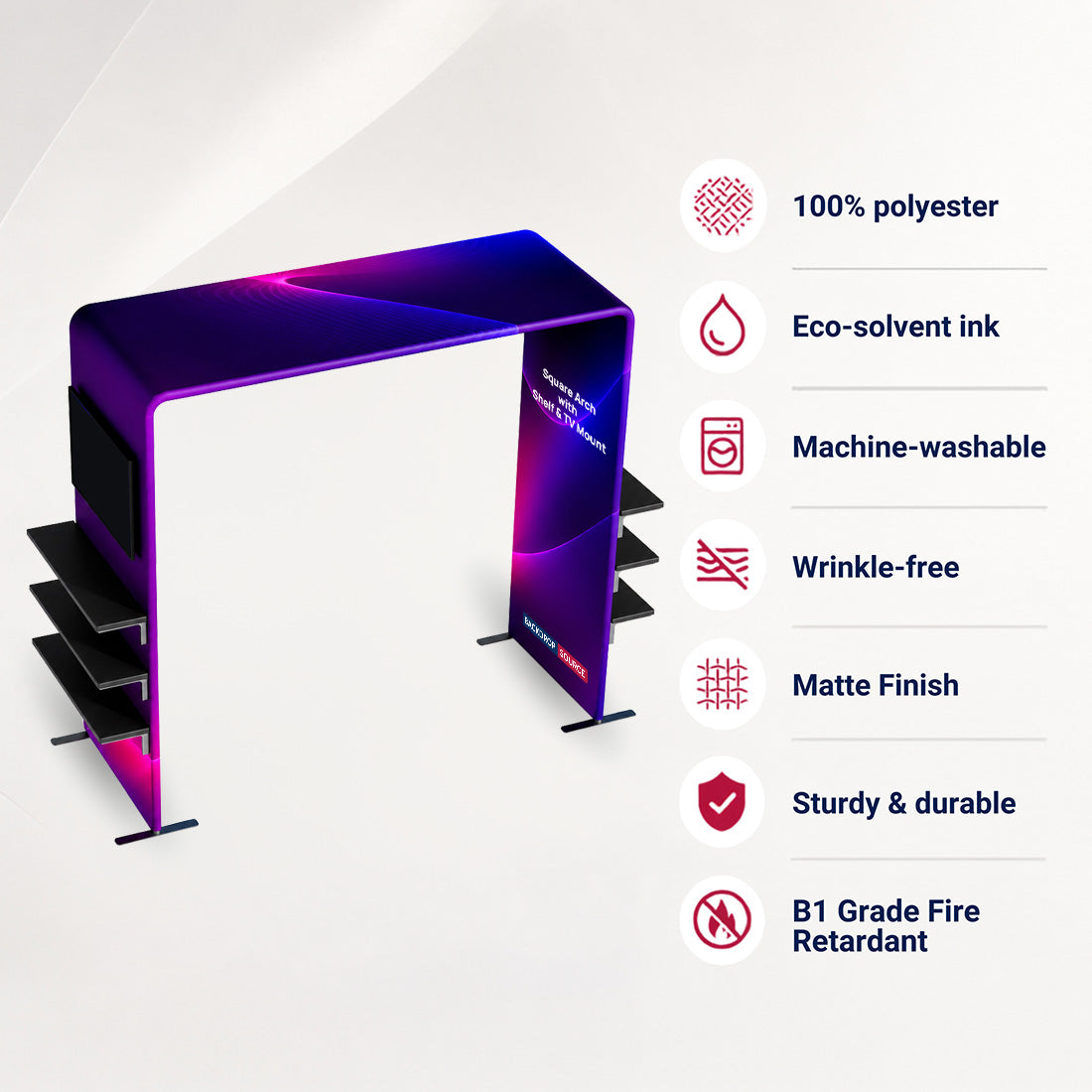Fabric Square Arch Booth Display with Shelf & TV Mount